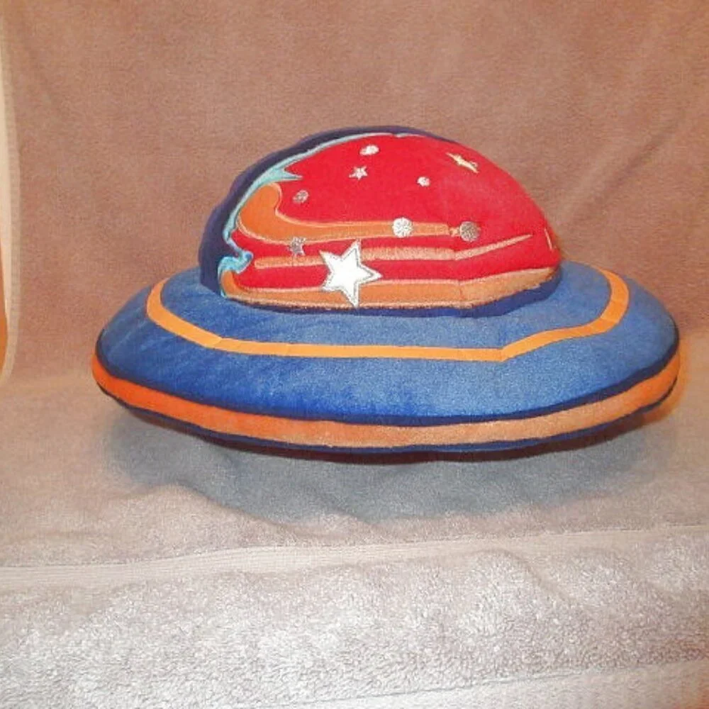 Vtg Celestial Flying Saucer Throw Pillow Plush Accent Stars Saturn Space 16